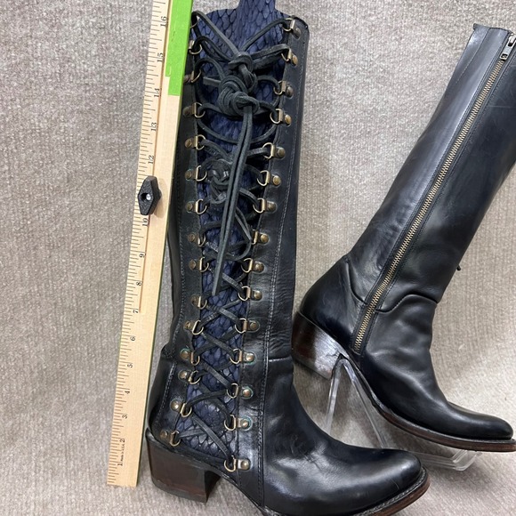 Freebird by Steven Wyatt Black Leather Tall Snake Texture Black Blue Boots 8  L - Picture 2 of 16